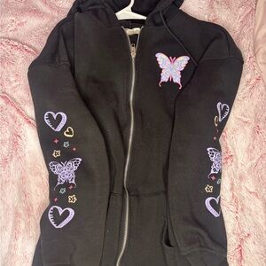 Black Hoodie with Butterfly and Heart Design